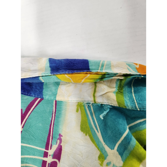 Vtg Jams World Women's Fish Pond Print Short Sleeve Shirt, Sz XL, In Multi. Flaw - Picture 12 of 13